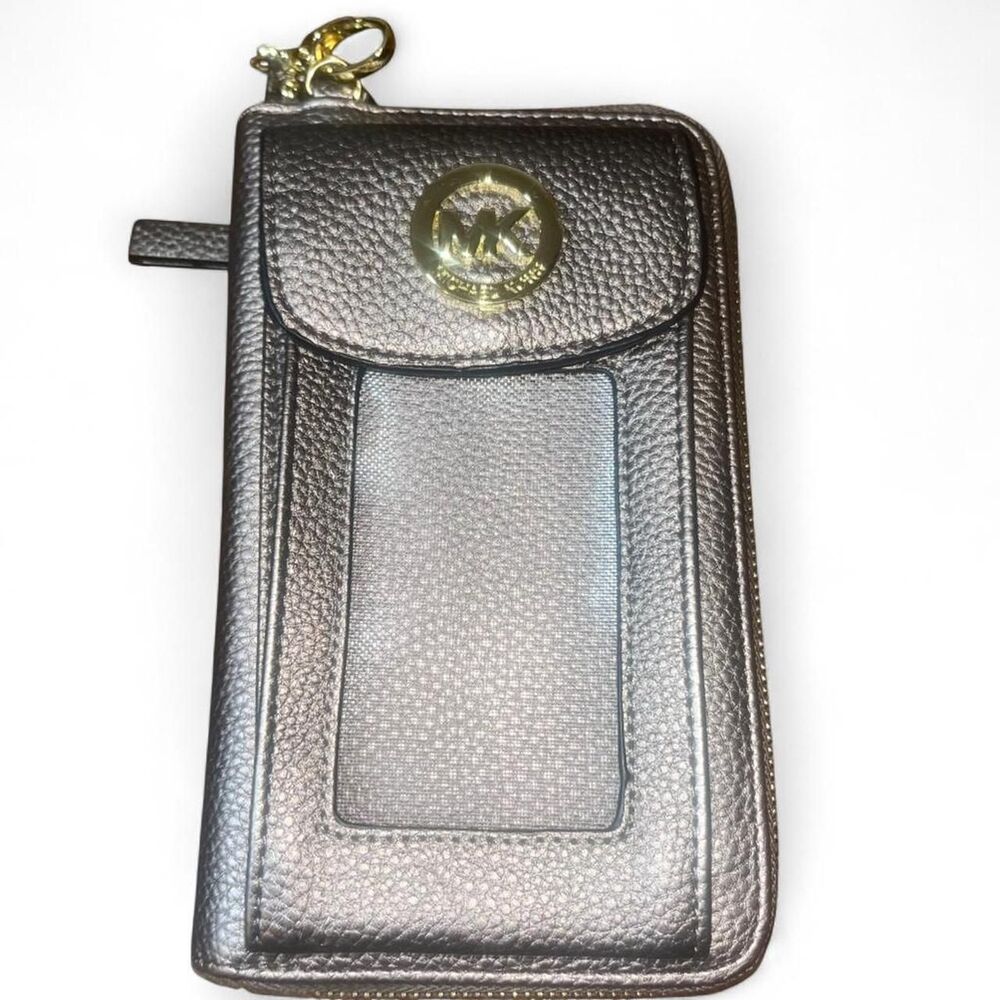 Michael Kors Women's Grey and Gold Crossbody Phone Wallet